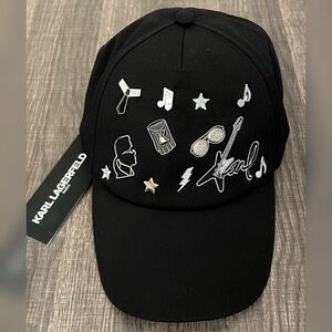 Karl Lagerfeld Studded & Embroidered Design Black Color Hat One Size Hat